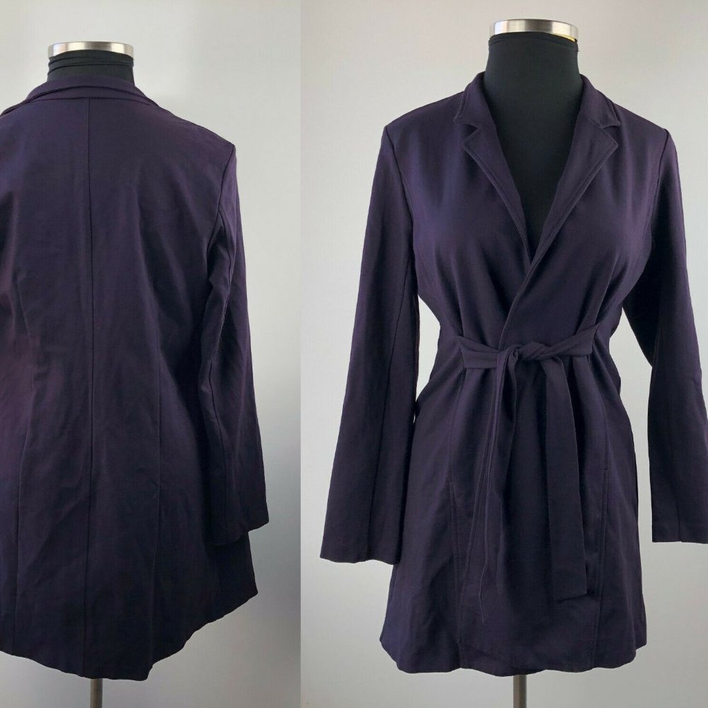 Eileen Fisher Cloth Tie Belted Knit Wrap Jacket Purple Medium Office Minimalist - Picture 2 of 7